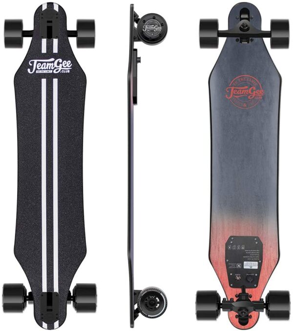 Teamgee H5 Longboard Électrique - Skateboard Électrique Adulte Untra-Mince avec Télécommande sans Fils, Moteurs Doubles 760W, Vitesse Maximal 35km/h Autonomie 15km-18km