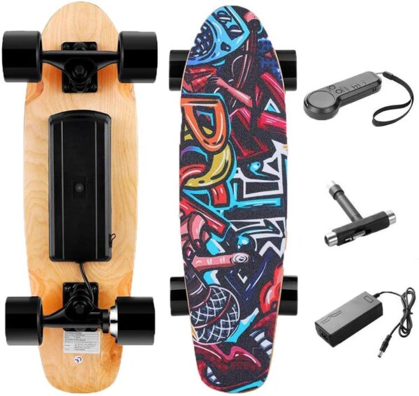 Casulo 25,4 '' Skateboard Électrique avec Télécommande sans Fil, Planche à roulettes Électrique Vitesse de Maximale de 20 km/h, Moteur de 350 W