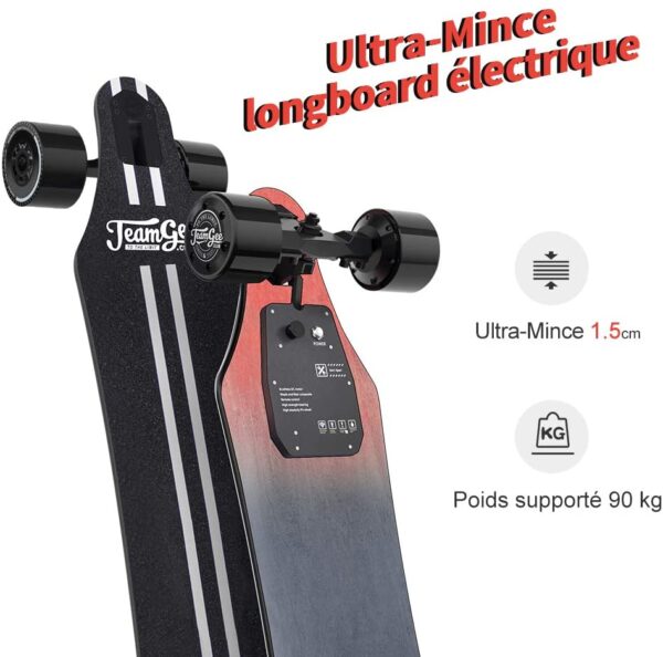 Teamgee H5 Longboard Électrique - Skateboard Électrique Adulte Untra-Mince avec Télécommande sans Fils, Moteurs Doubles 760W, Vitesse Maximal 35km/h Autonomie 15km-18km – Image 5
