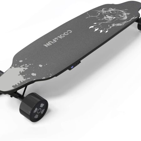 NEOMOTION Skateboard Électrique avec télécommande Planche à 4 Roues avec Batterie Durable, Longboard Moteur Puissant 400W, Design Léoprd Noir