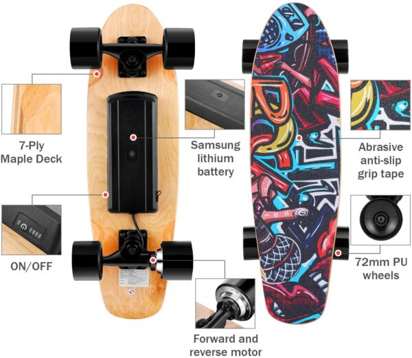 Casulo 25,4 '' Skateboard Électrique avec Télécommande sans Fil, Planche à roulettes Électrique Vitesse de Maximale de 20 km/h, Moteur de 350 W – Image 5