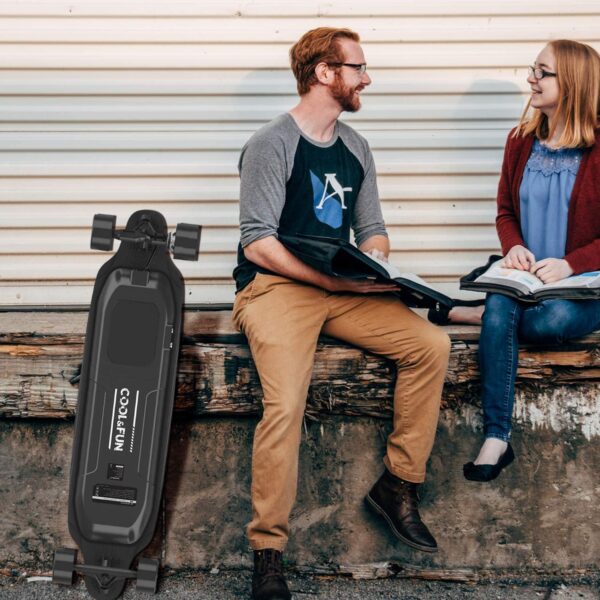 NEOMOTION Skateboard Électrique avec télécommande Planche à 4 Roues avec Batterie Durable, Longboard Moteur Puissant 400W, Design Léoprd Noir – Image 7