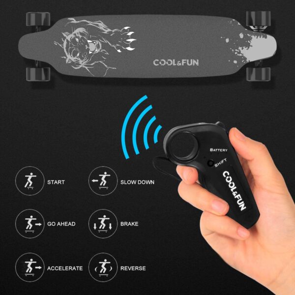 NEOMOTION Skateboard Électrique avec télécommande Planche à 4 Roues avec Batterie Durable, Longboard Moteur Puissant 400W, Design Léoprd Noir – Image 6