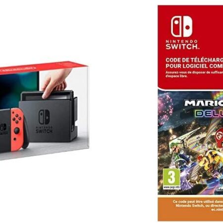 Console Nintendo Switch avec Joy-Con bleu et rouge  + Jeu Switch Nintendo Mario Kart 8 Deluxe