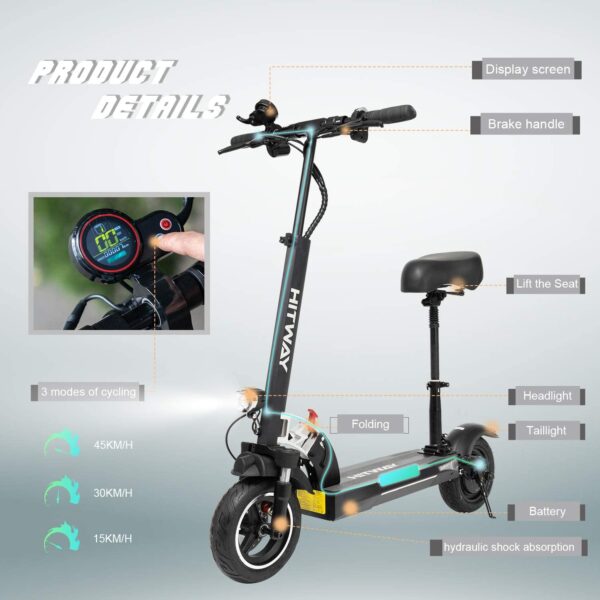 HITWAY Trottinette Électrique Adulte, 800W Moteur Trottinette Adulte Pliable 45 km/h, Scooter Electrique Adulte avec Roues de 10 Pouces, Longue portée 40 km – Image 4
